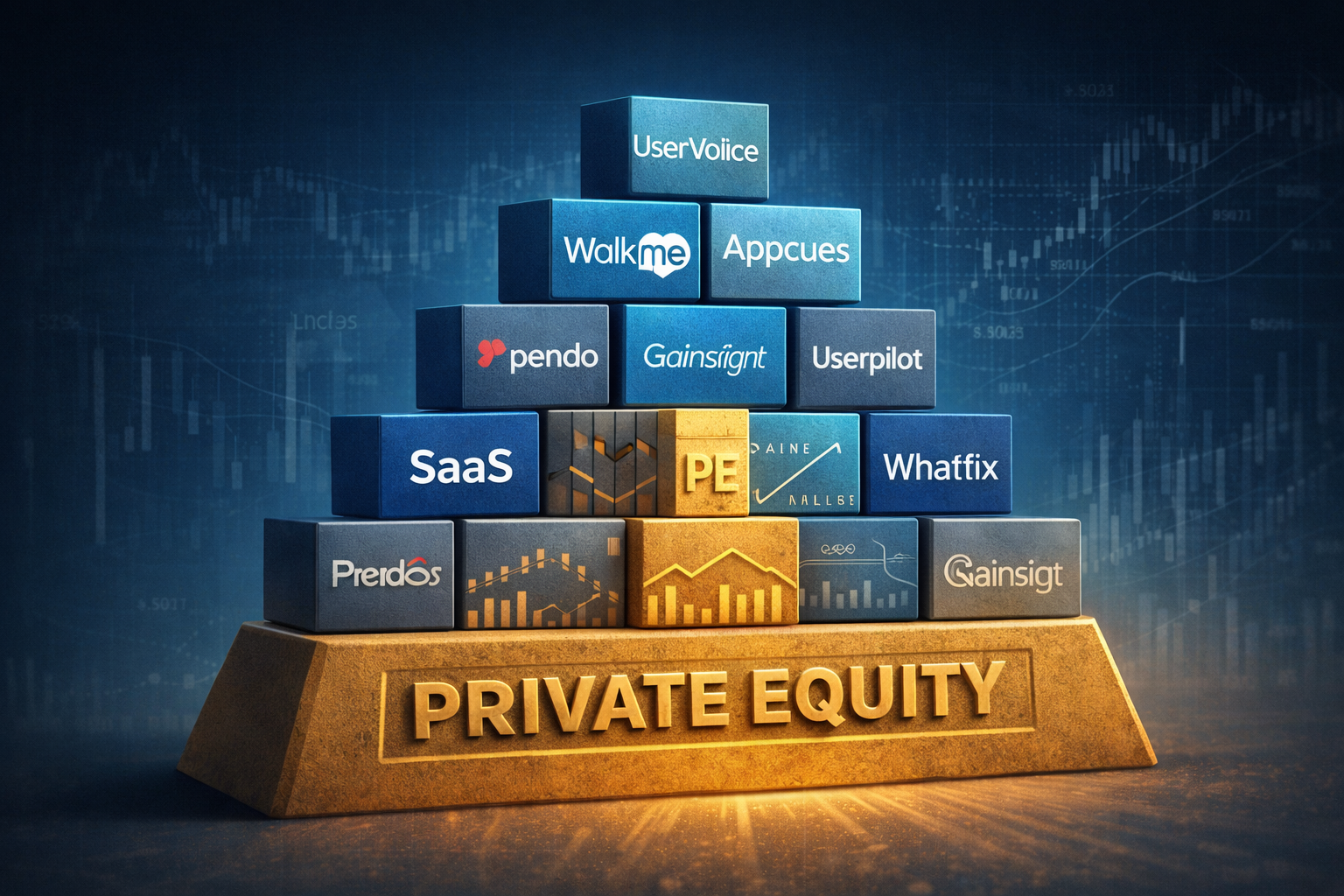 A pyramid representation of how private equity holds up many technology SaaS companies