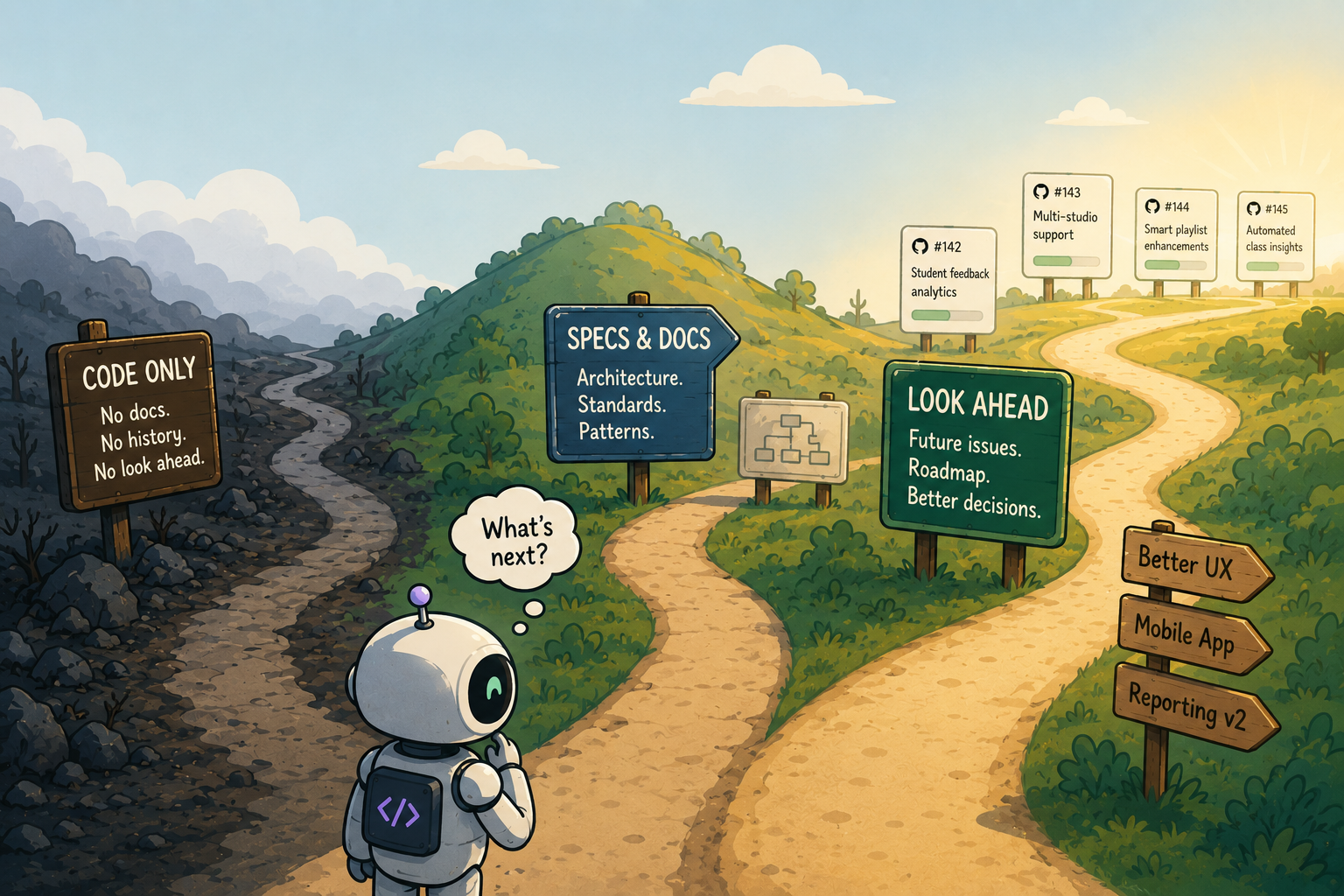 A robot is choosing which path to go down based on how much it knows about each path.